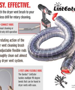 Dryer Vent Duct Cleaning Kit - Gardus RLE202 LintEater Rotary Dryer Vent Cleaner Kit, Removes Lint, Dryer Vent Cleaning System Extends Up to 12’ with 4 Flexible 3' Rods, Air Duct Cleaning Tools 36 817XLI pHYL