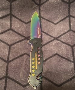 TAC Force Spring Assisted Folding Pocket Knife – Rainbow TiNite Coated Drop Point Blade and Liner, Black Aluminum Handle w/ Rope Cutter, Glass Punch, and Clip, Tactical, EDC, Rescue - TF-509 4.75 inch 33 817bpn6jb5L