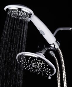 HotelSpa 30-Setting Ultra-Luxury 3 Way Rainfall Shower-Head/Handheld Shower Combo with Patented ON/OFF Pause Switch (Dual White/Chrome Finish) 5 ft Hose Chrome & White 25 817dJ67NAaL