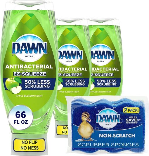 Dawn Antibacterial EZ-Squeeze Dishwashing Liquid Dish Soap,Apple Blossom Scent, (3x22 fl oz)