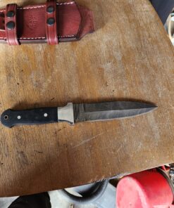 Wolfklinge Damascus Steel Bowie Knife for Outdoor Enthusiasts - Full Tang Micarta Handle, Flat Edge Blade, Leather Sheath DCX17-57 46 817dmg9QcqL