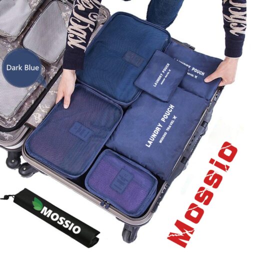 Mossio 7 Set Packing Cubes with Shoe Bag - Compression Travel Luggage Organizer Dark Blue