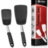 UpGood Silicone Turner Set - 2 Pack of Large and Small Kitchen Spatulas - High Heat Resistant Nonstick Utensils with Tapered Edges - Flexible Stainless Steel, BPA Free Professional Grade Cookware Turner 2 Pack Black