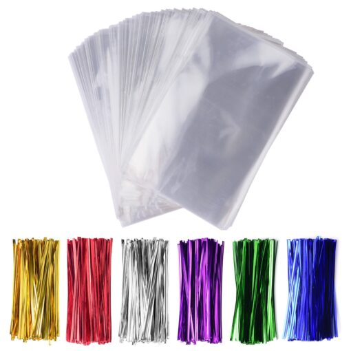 300 Clear Cello Cellophane Treat Bags 5X7 Inch with 200 Metallic Twist Ties Good for Gift Bakery Cookies Candies Dessert 5x7 Inch (Pack of 300)