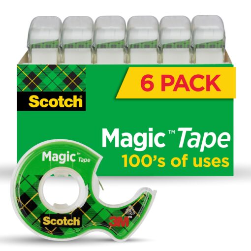 Scotch Magic Tape, Invisible, Repair Christmas Cards and Use as Holiday Gift Wrap Supplies for Christmas, 6 Tape Rolls With Dispensers