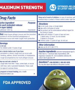 Mucinex 12 Hour 1200mg Maximum Strength Guaifenesin Chest Congestion & Mucus Relief, Guaifenesin Expectorant Aids Mucus Removal, Chest Decongestant for Adults, Dr Recommended, 42ct Tablets 42 Count (Pack of 1) Release Tablets 27 817tbtSDIlL 1