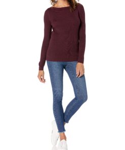 Amazon Essentials Women's Lightweight Ribbed Long-Sleeve Boat Neck Slim-Fit Sweater Large Burgundy 10 817tfsrOCDL