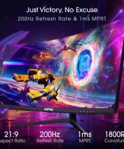 Sceptre 30-inch Curved Gaming Monitor 21:9 2560x1080 Ultra Wide/ Slim HDMI DisplayPort up to 200Hz Build-in Speakers, Metal Black (C305B-200UN1) 23 817tkw0yOhL