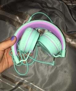 Kids Headphones, AILIHEN I35 On-Ear Headphones for School, 93dB Headphones Boy Girl, 3.5mm Wired Mic for Chromebook, Laptop (Green/Purple) Blue 38 817wT09T4 L