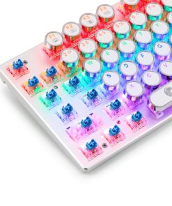 HUO JI E-Yooso Z-88 Typewriter Mechanical Keyboard, Rainbow LED Backlit, Vintage Retro Style with Blue Switches, Compact 81 Keys for PC, Mac, White rainbow, blue switch, white 11 817wkoZFoCL