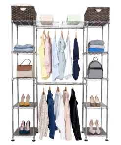 Seville Classics Closet Garment Organizer with Metal Hanging Rod Wardrobe Storage System, w/ Steel Shelves for Clothes, Shirts, Jackets, Coats, Blankets, Shoes, Steel, Expandable Rack 38 817wsmEfXeL