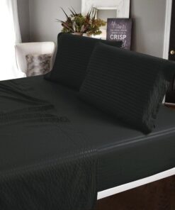 CrystalTowels Microfiber Bed Sheets Set - 4-Piece Soft Sheet Set, Stripe Pattern w/Sateen Finish, Queen Size Sheets Deep Pocket Set - Black 7 817wu fnVvL
