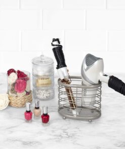 Spectrum Diversified Ashley Countertop Hair Dryer & Accessory Organizer Station Styling Tool Caddy for Brushes, Flat Irons, Curling Wands & Makeup Applicators, Satin Nickel 17 817yY5y1FmL
