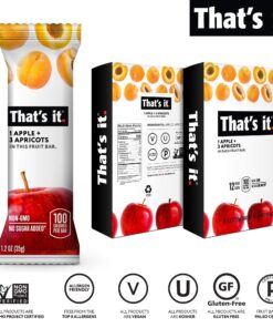 That's it. Apple + Apricot 100% Natural Real Fruit Bar, Best High Fiber Vegan, Gluten Free Healthy Snack, Paleo for Children & Adults, Non GMO No Added Sugar, No Preservatives Energy Food (12 Pack) 12 Count (Pack of 1) 7 817zXumKE9L