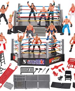 Liberty Imports Ultimate 32-Piece Wrestling Miniature Toys for Kids Pretend Play, Wrestler Figures with 2 Rings & Realistic Accessories for Boys and Girls, Great for Cake Toppers, Parties 30 817zuYim2HL