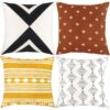 Woven Nook - Modern & Luxurious 18" x 18" Decorative Boho Throw Pillow Covers - Durable Quality & Machine Washable - Indy Design - Orange, Yellow, Black, and White - 4 Pack 2 818 iZBPtpL