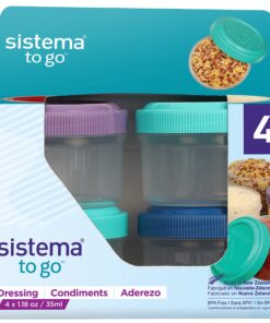 Sistema 4-Piece Salad Dressing and Condiment Containers with Lids for Lunch, Dishwasher Safe, 1.18-Ounce, Assorted 33 8185zvVEZZL