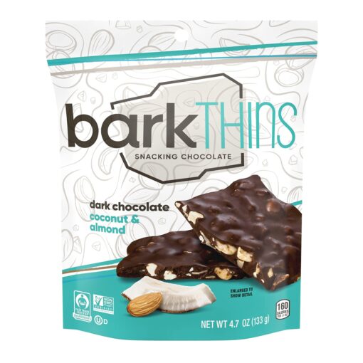 barkTHINS Dark Chocolate Coconut and Almond Snacking Chocolate, Fair Trade, Non GMO, 4.7 oz Bag Dark Chocolate Coconut Almond 4.7 Ounce (Pack of 1)