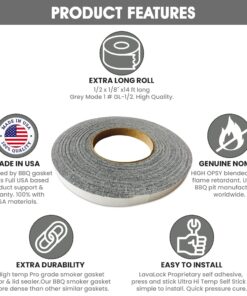 Alternative view of 1/2" x 1/8" LavaLock High Temp BBQ Gasket Smoker Seal for Nomex Door Lid, Self Stick Grey