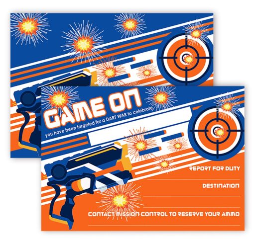 POP parties Dart Gun Party Invitations - 12 Invitations + 12 Envelopes - Dart War Party Invitations - Dart War Party Decorations