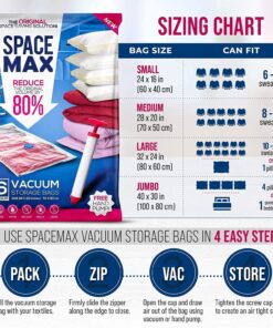 SPACE MAX Premium Space Saver Vacuum Storage Bags - Space Saver Bags Jumbo 6 Pack - Save 80% More Storage Space - Reusable, Double Zip Seal & Leak Valve, Includes Travel Hand Pump 36 818Es6fw5oS