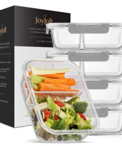 JoyJolt Divided Food Storage Containers with Lids Airtight. 5 Pack Glass Meal Prep Containers 2 Compartment Set Glass Bento Box. Reusable Food Containers, Portion Control Containers for Weight Loss Gray 37 818HdVXdBYL