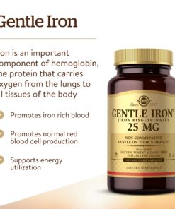 Solgar Gentle Iron (Iron Bisglycinate) 25 mg - 180 Vegetable Capsules - Non-Constipating, Gentle on Your Stomach - Non-GMO, Gluten Free - 180 Servings Old 19 818JwTXohWL