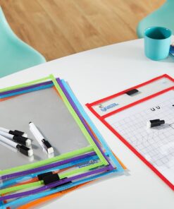 Learning Resources Write and Wipe Pockets, 5 Colorful Classroom Dry Erase Pockets, Ages 3+ 16 818O3jS7DfL