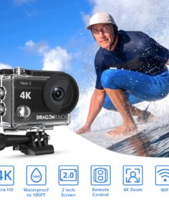 Dragon Touch 4K Action Camera 20MP Vision 3 Underwater Waterproof Camera 170° Wide Angle WiFi Sports Cam with Remote 2 Batteries and Mounting Accessories Kit 45 818OZC0JAEL