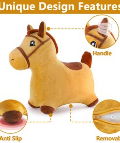 iPlay, iLearn Bouncy Pals Yellow Hopping Horse, Outdoor Ride on Bouncy Animal Play Toys, Inflatable Hopper Plush Covered W/Pump, Birthday Gift for 18 Months 2 3 4 5 Year Old Kids Toddlers Boys Girls Yellow Horse 22 818R5mrqiVL