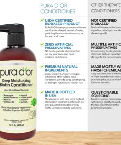PURA D'OR Deep Moisturizing Biotin Conditioner (16oz) Thickens, Softens, & Moisturizes Dry, Frizzy, Damaged Hair w/Argan Oil, Pumpkin, Rosemary, Honeysuckle, Vitamin E, Men Women (Packaging may vary) 16 Fl Oz (Pack of 1) 25 818TCaBS4iL