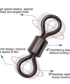 Alternative view of Barrel Fishing Swivels Kit 500pcs Rolling Swivels Fishing Tackle Saltwater Heavy Duty Fishing Line Connectors Black Stainless Steel Bearing Swivels for Saltwater Freshwater 30-97Lbs