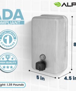 Alternative view of Alpine Stainless Steel Soap Dispenser Wall Mount - Commercial Liquid Wall Soap Dispenser for Bathroom, Kitchen, Refillable 1200 ml Large ADA Compliant (Vertical) Vertical