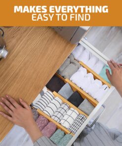 Large Kitchen Drawer Organizer - Expandable Bamboo Drawer Dividers (17.5" - 22") - Adjustable Separators for Kitchen, Clothes, Dresser, Bedroom, Bathroom, and Desk Drawers - 4 Pack (Natural) Natural 28 818YhUxP9lL