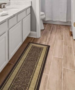 Machine Washable Bordered Design Non-Slip Rubberback 2x7 Traditional Runner Rug for Hallway, Kitchen, Bedroom, Living Room, 1'10" x 7', Brown Border Dark Brown Runner - 1'10" x 7' 39 818YsAYWu1L