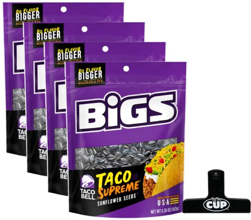 Taco Bell Taco Supreme Sunflower Seeds by BIGS, 5.35 Ounce (Pack of 4) with By The Cup Bag Clip 5.35 Ounce (Pack of 4)