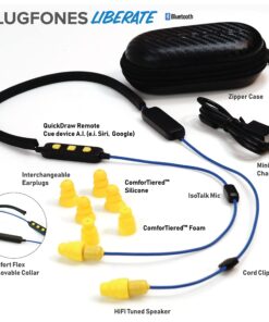 Plugfones Liberate 2.0 Wireless Bluetooth in-Ear Earplug Earbuds- 29NRR Noise Reduction Headphones with Noise Isolating Mic and Controls (Blue & Yellow) Blue/Yellow 15 818bh cTMWL