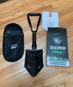 RHINO USA Folding Survival Shovel w/Pick - Heavy Duty Carbon Steel Military Style Entrenching Tool for Off Road, Camping, Gardening, Beach, Digging Dirt, Sand, Mud & Snow. 46 818dEhSSkML