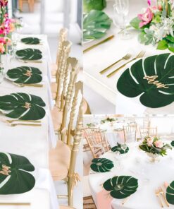 Alternative view of Moon Boat 120PCS Tropical Palm Leaves Plant Imitation Leaf-Hawaiian/Luau/Jungle Party Table Decorations