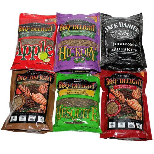 BBQr's Delight Wood Smoking Pellets - Super Smoker Variety Value Pack - 1 Lb. Bag - Apple, Hickory, Mesquite, Cherry, Pecan and Jack Daniel's Original