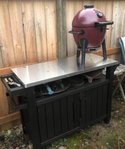 Keter Unity XL Outdoor Kitchen Island Rolling Cart Bar Table & Storage Cabinet, Grill Station with Utensil Hooks for Grilling Accessories, Brown Table and Cabinet 41 818eOJvMxsL