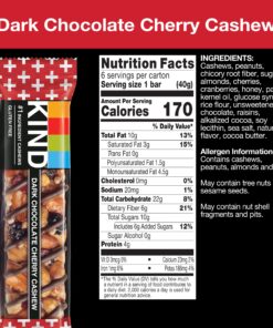 KIND Bars, Dark Chocolate Cherry Cashew, Healthy Snacks, Gluten Free, 12 Count 12 Count (Pack of 1) 16 818f7Djb2L