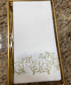 Disposable Guest Bathroom Hand Towels - Gold Floral Design - Linen-Feel Disposable Paper Towels, Cloth-Like Texture, Single-Use, Perfect Size: 12x17” Unfolded & 8.5x4” Folded - Box of 100 by SimuLinen 12" x 17" 37 818fvtIzIoL