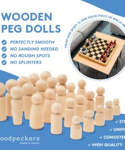 Wood Peg Doll Set, 50 Piece Wood Peg Family (Toy Peg People: Dad, Mom, Angel, Child, Baby) Unfinished for Crafts & Play, by Woodpeckers Complete Family Set - 50 Pieces Pack of 50 26 818gGCE5gKL