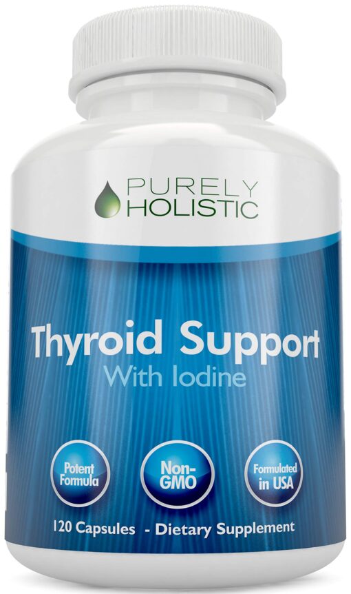 Purely Holistic Thyroid Support Supplement with Iodine - 120 Capsules - 2 Month Supply - with L-Tyrosine, B12, Magnesium, Ashwagandha, Kelp & More - Formulated for Women - Non GMO