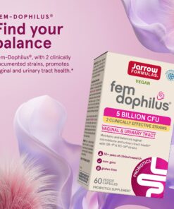 Jarrow Formulas Fem-Dophilus - 5 Billion Organisms Per Serving - 60 Veggie Capsules - Women’s Probiotic - Urinary Tract Health - Up to 60 Servings 0 60 Count (Pack of 1) 17 818nCvFQICL