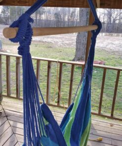 Hammock Sky Large Brazilian Hammock Chair Cotton Weave - Extra Long Bed - Hanging Chair for Yard, Bedroom, Porch, Indoor/Outdoor (Blue & Green) Blue & Green (Not Include Hanging Kit) 39 818omgksNzL 2