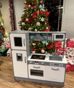 Amazon Basics Kids Upright Wooden Kitchen Toy Playset with Stove, Oven, Sink, Fridge and Accessories, for Toddlers, Preschoolers, Children Age 3+ Years, White & Gray, 39"L x 11.8"W x 39'H' Upright Kitchen 29 818uh20BVXL 2