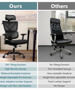 Winrise Office Chair Ergonomic Desk Chair, High Back Gaming Chair, Big and Tall Reclining Comfy Home Office Chair Lumbar Support Breathable Mesh Computer Chair Adjustable Armrests (Black) Black 30 818zvkFmfpL