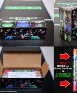 GLOWPONG Green vs Blue Glow in The Dark Beer Pong Game Set for Indoor Outdoor Nighttime Competitive Fun, 12 Green vs 12 Blue Glowing Cups, 4 Glowing Balls, 1 Ball Charging Unit Makes Every Shot Glow 12 819 J6eB8EL